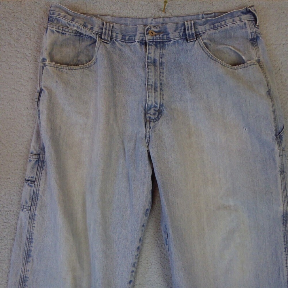 Vintage Wrangler Jeans Mens 38x31 Blue Carpenter Light Wash Straight Leg Painter - Picture 2 of 12